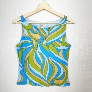 Vintage 90s Y2K Agaci Too Whimsical Print Phoebe Buffay Boat Neck Tank Top L